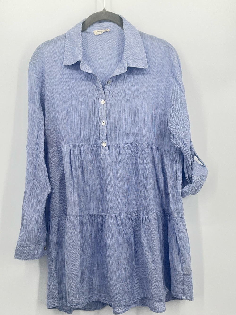 Lovestitch women's flowy blue and white striped tunic top. Size small.
